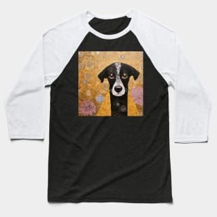 Black and White Klimt Dog with Floral Pattern Baseball T-Shirt